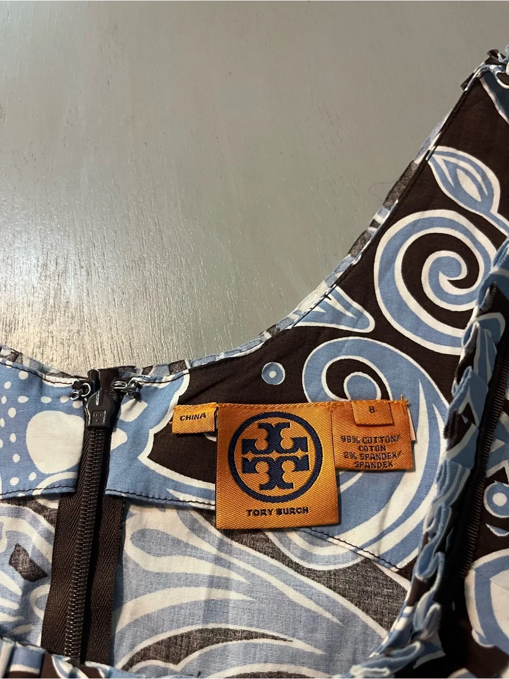 Tory Burch Blue & Brown Paisley Sleeveless Cotton Blouse - Size 8
